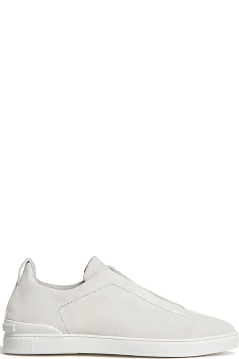 Shoes for Men Zegna Triple Stitch Sneakers In White Suede
