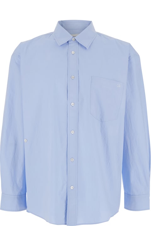 Dunst for Kids Dunst Light Blue Shirt With Patch Pocket On The Front And Embroidered Logo In Cotton Poplin Man