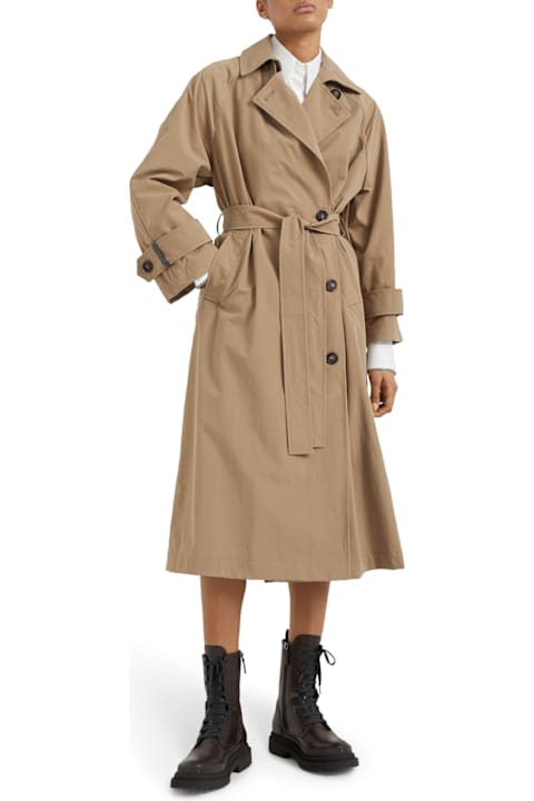 Brunello Cucinelli Coats & Jackets for Women Brunello Cucinelli Techno Canvas Trench Coat With Shiny Details On The Cuffs