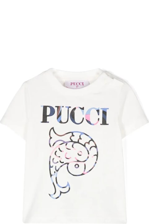 Topwear for Baby Girls Pucci White T-shirt With Contrast Logo