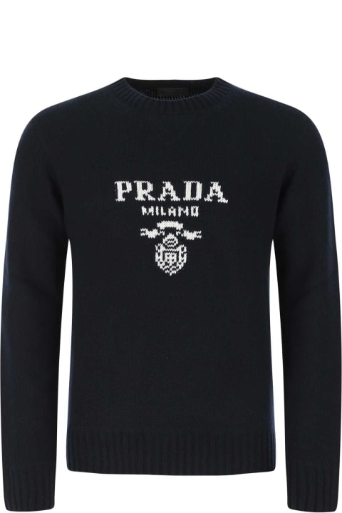Clothing for Men Prada Midnight Blue Wool Blend Sweater