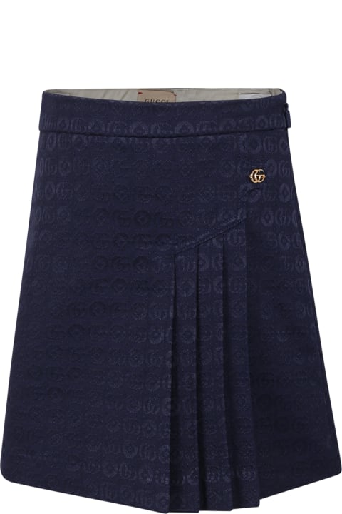 Gucci for Girls Gucci Blue Skirt For Girl With Double G