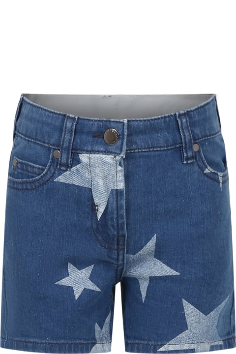 Stella McCartney Kids Stella McCartney Kids Blue Shorts For Girl With Stars And Logo