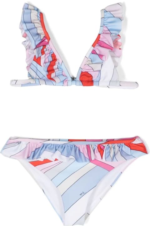 Pucci for Kids Pucci Bikini With Ruches And Light Blue/multicolour Iride Print