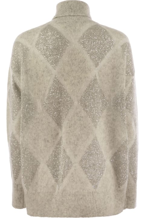 Homeware Brunello Cucinelli Dazzling Argyle Turtleneck Sweater In Wool And Mohair
