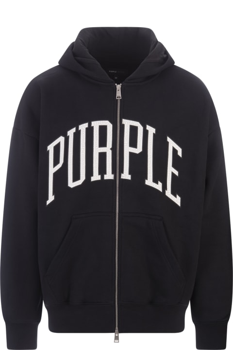 Sweaters for Men Purple Brand Black Zip Up Hoodie With Logo