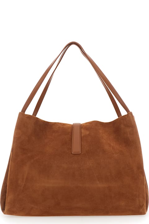 Ferragamo لـ Kids Ferragamo Brown Shoulder Bag With Two Top Handles And Gancini Plaque On The Front In Suede Woman