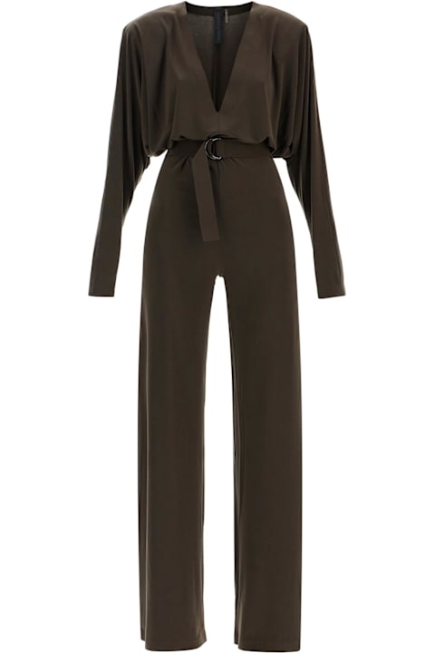Norma Kamali for Women Norma Kamali Dark Green Long Sleeve V-neck Jumpsuit