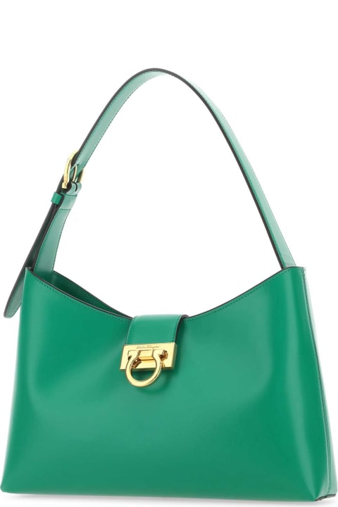 Ferragamo Totes for Women Ferragamo Emerald Green Leather Trifolio Shoulder Bag