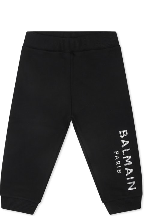 Balmain Bottoms for Baby Girls Balmain Black Trousers For Babykids With Logo
