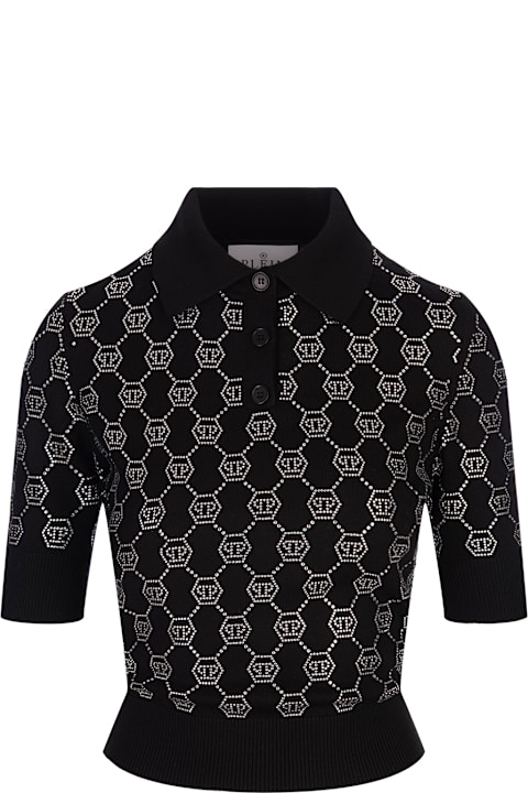 Philipp Plein for Women Philipp Plein Black Knitted Strass Polo-neck Ss Monogram