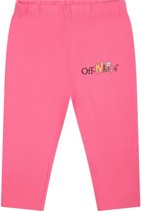 Off-White Bottoms for Baby Girls Off-White Fuchsia Leggings For Girl With Logo