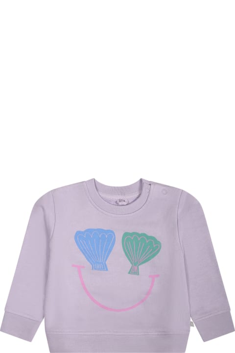 Topwear for Baby Boys Stella McCartney Kids Purple Sweatshirt For Baby Girl With Smiley And Shells