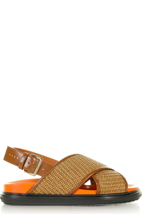 Marni for Women Marni Crossover Fussbett Sandal In Raffia Effect Fabric And Leather
