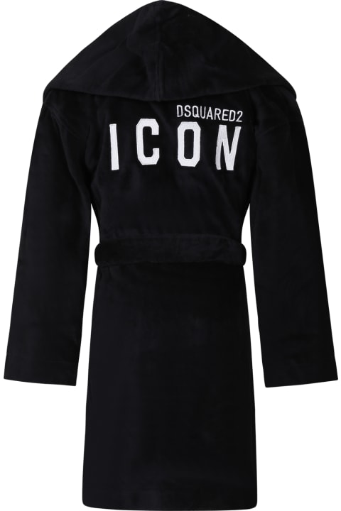 Accessories & Gifts for Boys Dsquared2 Black Bathrobe For Boy With Logo
