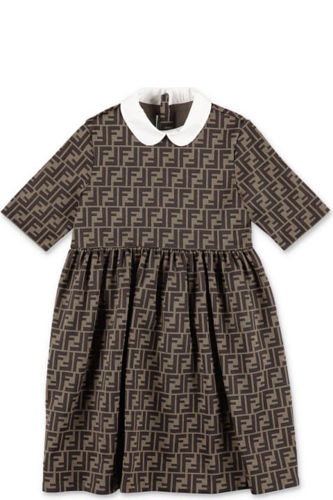 Dresses for Girls Fendi Fendi Abito Marrone Zucca Print In Misto Cotone Bambina
