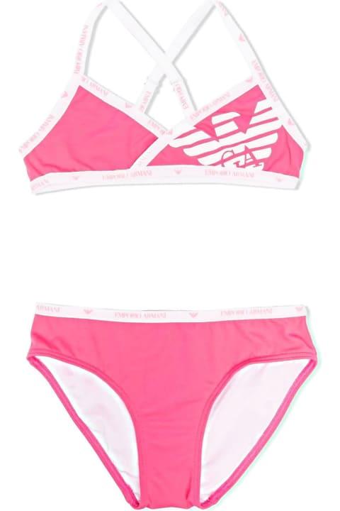 Emporio Armani Kids Bay-girl's Pink Bikini With Logo