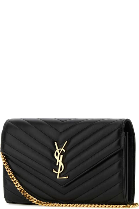 Saint Laurent Black Leather Cassandre Clutch
