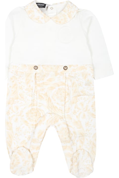 Fashion for Baby Boys Versace Beige Babygrow For Babykids With Barocco Print