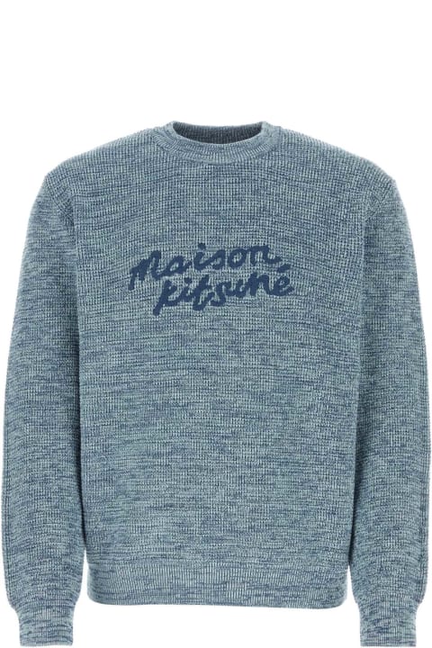 Maison Kitsuné for Men Maison Kitsuné Melange Light Blue Cotton Sweater