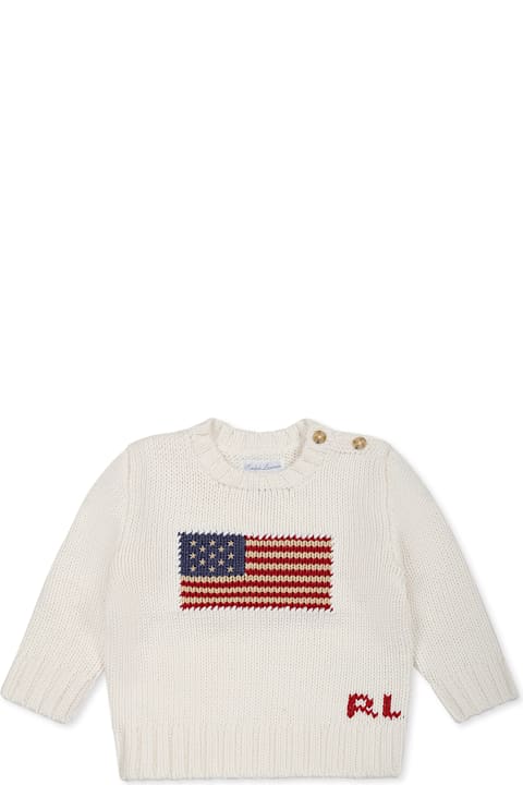 أدوات منزلية Ralph Lauren Ivory Sweater For Baby Boy With Flag