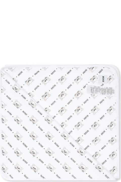 Accessories & Gifts for Baby Boys Hugo Boss White Blanket For Baby Boy With Logo