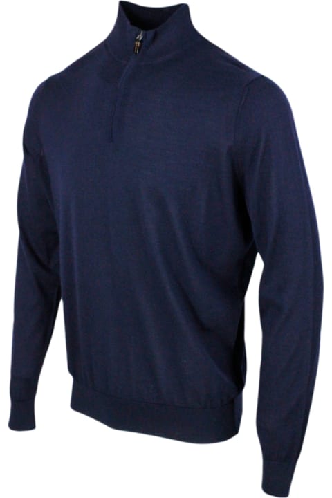メンズ Colomboのウェア Colombo Light Half-zip Long-sleeved Sweater In Fine 100% Cashmere And Silk With Special Processing On The Profile Of The Neck