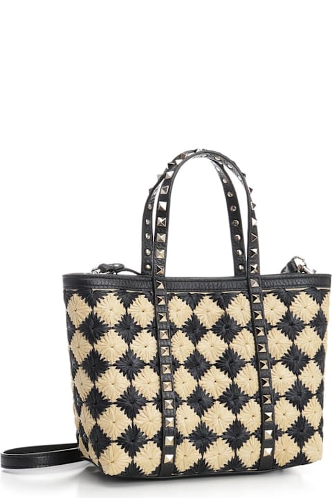 أدوات منزلية Valentino Garavani Embroidered Raffia Mini Rockstud Handbag