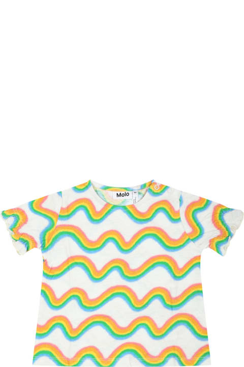 ベビーガールズ MoloのTシャツ＆ポロシャツ Molo White T-shirt For Baby Girl With Rainbow Print