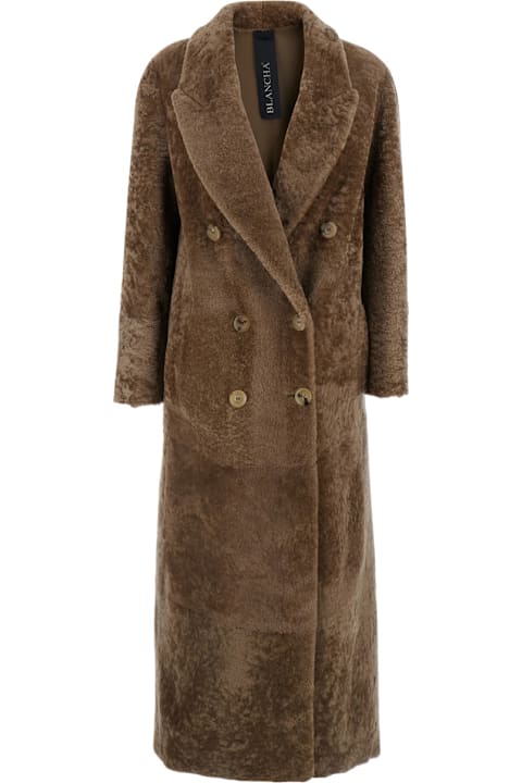 Blancha Coats & Jackets for Women Blancha Brown Double-breasted Shearling Coat With Peak Revers In Fur Woman