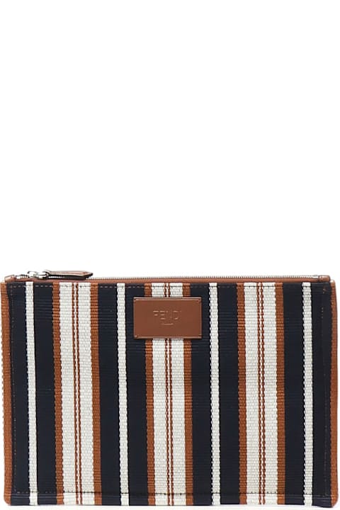Fendi Signature Striped Medium Flat Clutch