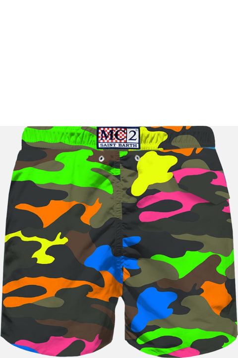 Swimwear for Men MC2 Saint Barth Man Light Fabric Swim Shorts With Fluo Camouflage Print