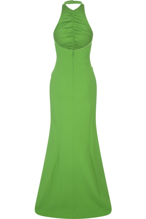 Acid Green Long Dress With Ruffled Design