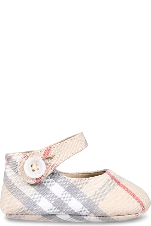 Fashion for Girls Burberry Beige Mary Jane Ballet Flats For Baby Girl Vintage Check