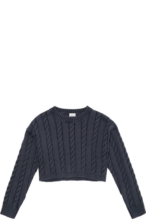 Aspesi Topwear for Girls Aspesi Blue Crewneck Cable Knit Sweatshirt In Cotton Girl