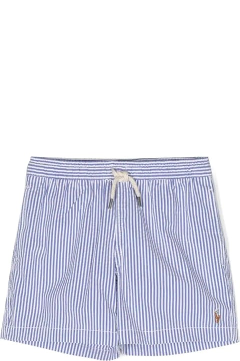 Swimwear for Boys Ralph Lauren Blue Striped Swim Shorts With Pony