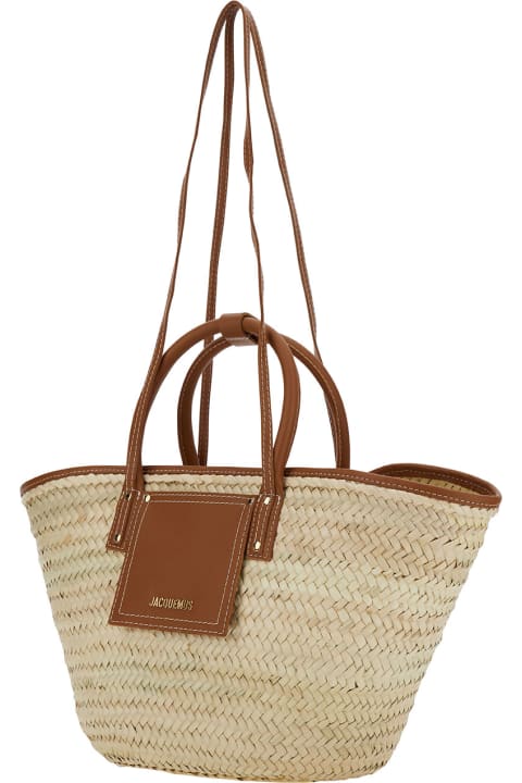 Homeware Jacquemus 'le Panier Soli' Beige Handbag With Logo Detail In Natural Palm Woman