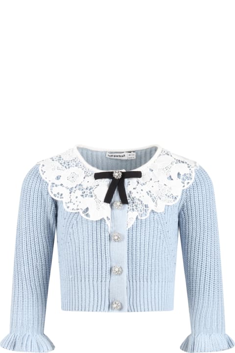 Light-blue Cardigna For Girl With Black Bows