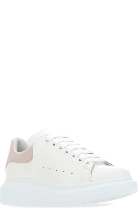 Alexander McQueen Shoes for Women Alexander McQueen White Leather Sneakers With Powder Pink Suede Heel