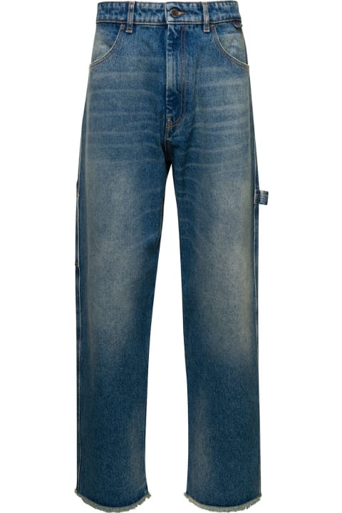 Blue Denim Straight Leg Cut Jeans In Cotton Man