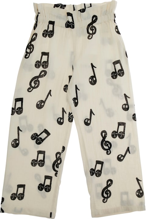 Mini Rodini Bottoms for Women Mini Rodini White Pants With All-over Musical Notes Print In Cotton Boy
