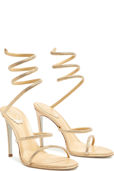 René Caovilla Sandals for Women René Caovilla Cleo Sandal In Gold-tone Satin And Strass