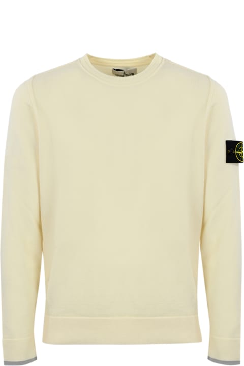 Stone Island Menのセール Stone Island Crewneck Sweater With Logo Patch In Wool Blend