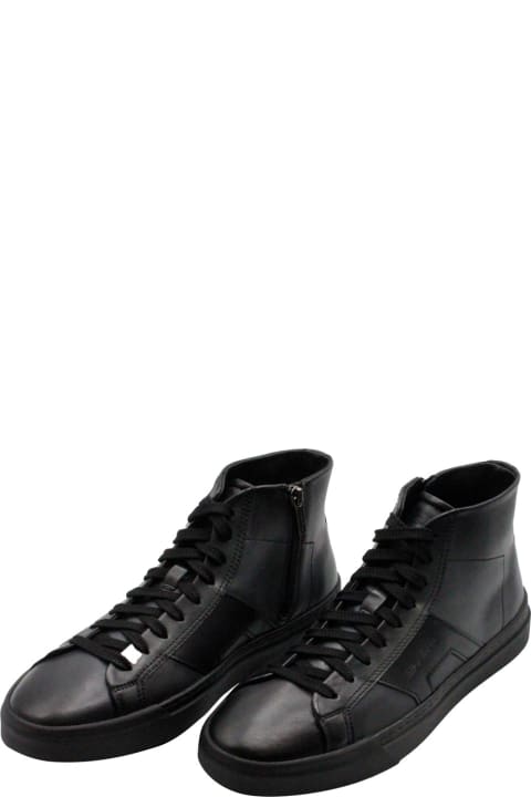 Fashion for Men Santoni High-top Sneaker In Soft Calfskin With Side Zip And Laces With Side Logo Lettering