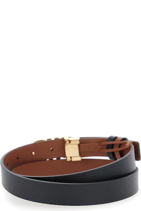 Ferragamo لـ Kids Ferragamo Black Reversible Belt With Gancini Buckle In Leather Woman