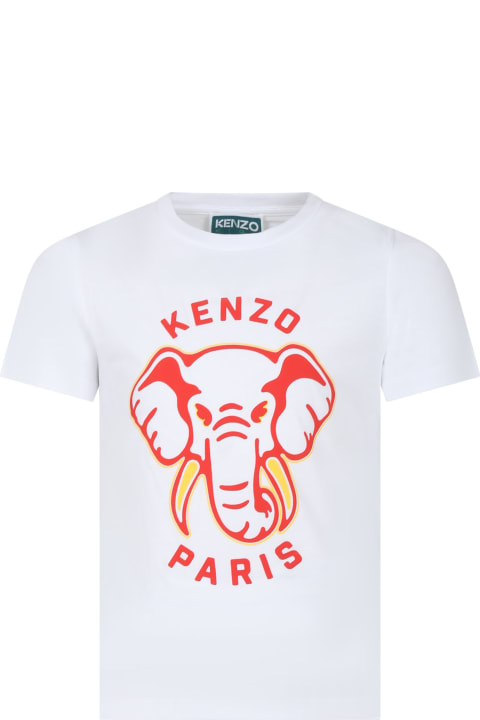 ボーイズ Kenzo KidsのTシャツ＆ポロシャツ Kenzo Kids White T-shirt For Boy With Iconic Elephant
