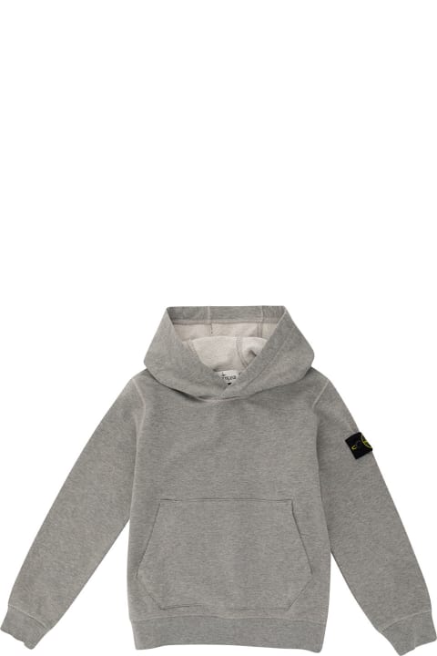 Sweaters & Sweatshirts for Boys Stone Island Grey Hoodie With Logo Patch In Cotton Boy