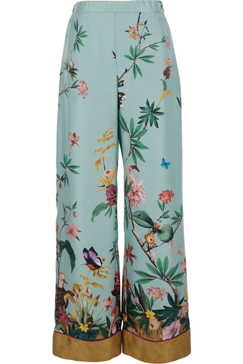 La DoubleJ for Men La DoubleJ Multicolor Pants With Rear Elastic Waist And All-over Floral Motif In Silk Woman