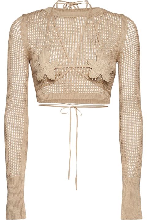 ANDREĀDAMO for Women ANDREĀDAMO Fishnet Knit Crop Top With Cut-out And F