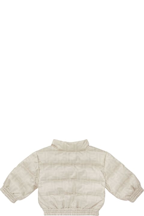 Fendi معاطف وجواكت لـ رُضع بنات Fendi Beige Ff Nylon Down Jacket